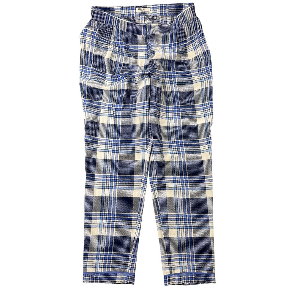 Equipment Femme Blue White‎ Plaid 100% Silk Relaxed Straight Leg Pants Small